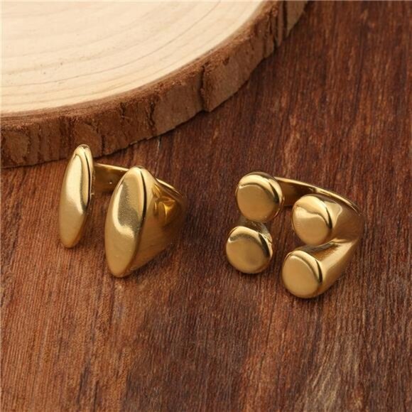 2-Piece Adjustable Gold Ring Set – Minimalist Geometric Statement Jewelry - Picture 2 of 5